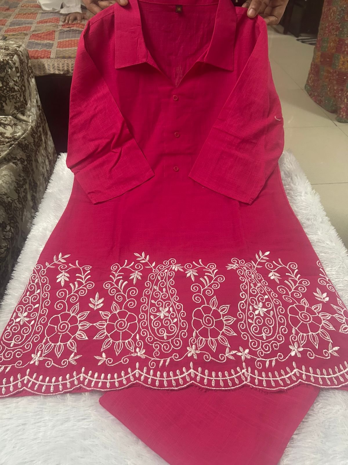 Pink Chikankari Cotton Slub Co-Ord Set
